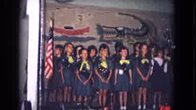 New Mexico USA (1967): Large Group Of Young Girl Scouts In Uniforms Standing On A
