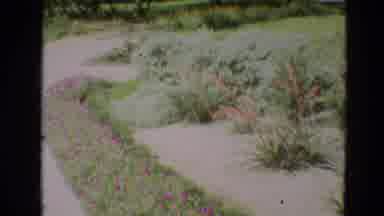 Branson Missouri USA (1968): Woman Wearing Blue Dress Walks Towards Large Green