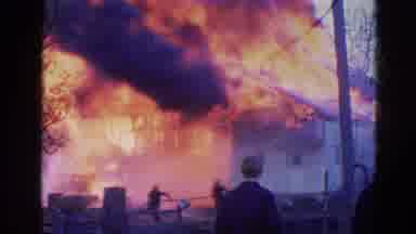 Wauconda Illinois USA (1968): Burning Building Fireman Trains