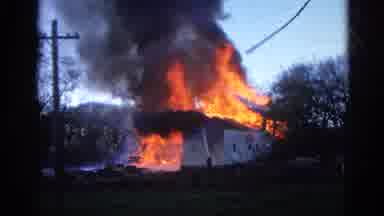 Wauconda Illinois USA (1968): Small Handful Of Firemen Battle Roaring Fire