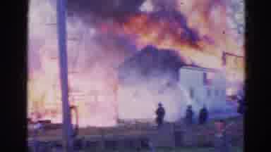 Wauconda Illinois USA (1968): Blazing House Fire Casually Fought By Firefighters