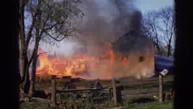 Wauconda Illinois USA (1968): House Nature Outside Man Fire Trees Burn Water Smoke