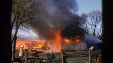 Wauconda Illinois USA (1968): House On An Outrageous Fire As Firefighters Struggle