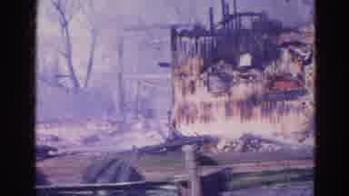 WAUCONDA ILLINOIS USA-1968: Burned Structure With Fallen Debris And Trees Destroyed