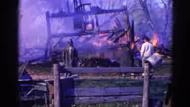 Wauconda Illinois USA (1968): Active Fire Flames Smoke Fire Department Bystander