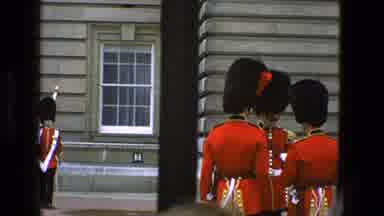England (1969): Royal Guard Marches At Buckingham Palace As Three Other Guards