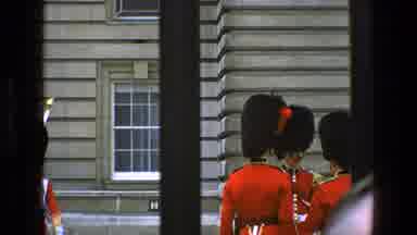 England (1969): British Soldiers Outside Of Buckingham Palace Talking To Each