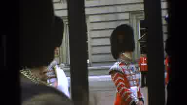 England (1969): British Royal Guards Stand Still And Stare Straight Ahead