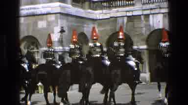 England (1969): Dressed Up Army On Horseback Outside Of Castle
