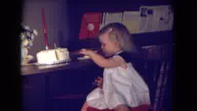 Fort Wayne Indiana (1969): Cute Little Girl Turning One Year Old Eating Cake