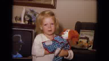 White Sands Florida (1970): Little Girl In White Shirt Cuddles Creepy Clown Doll
