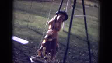 Gila National Forest New Mexico-1973: Adorable Little Girl Wearing A Cowgirl Hat Riding Horse Swing