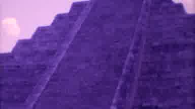 MEXICO CITY-1973: Examining The Mayan Pyramid El Castillo With Purple Tint
