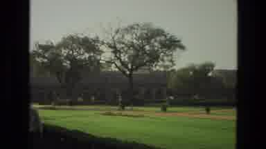 India (1974): Monkey On A Path And Overlook At A Zoo Building Or University