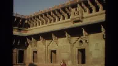 India-1974: Shrine Courtyard With Monk Walking