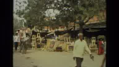India (1974): People Are Using Bicycle In The Road And Trees Are In The Road