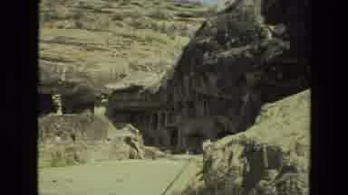 INDIA-1974: Temples And Caves Built Into Mountain Side With Ornate Carvings