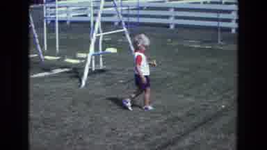 California USA (1975): A Young Child Picks Up A Ball In The Grass Next To A
