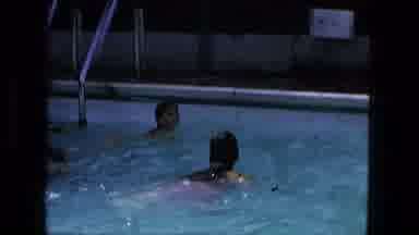 Fort Wayne Indiana-1976: Two Ladies Swimming in Backyard Pool at Night