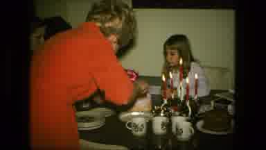 Fort Wayne Indiana (1976): Mum Serving Cake To Daughters At Table While Candles
