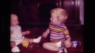 Fort Wayne Indiana (1976): Baby Sitting On A Floor Sharing Snacks With A Little