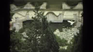 Granada Spain (1978): Oriental Bridge White Owl Flying Juniper Trees Flowing
