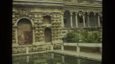Seville Spain (1978): Garden Park Bridge Building Daytime Water Plants Trees