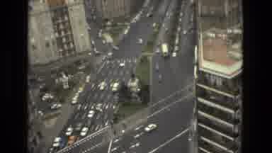 Barcelona Spain (1978): City Streets From Very High In The Air As Cars Travel On