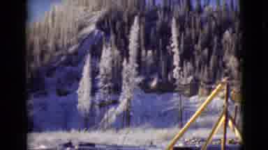 Alaska (1946): A House And Trees In The Mountains Covered In A Light Snow