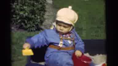 Chatham New Jersey (1951): Two Children Playing In The Sandbox Together Wearing