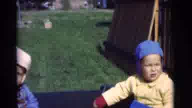 Chatham New Jersey (1951): Children Playing Outside In Sandbox With Hats On