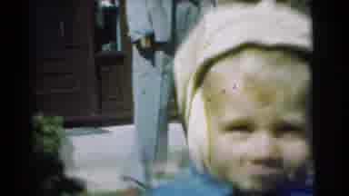 CHATHAM NEW JERSEY-1951: Toddler Playing in Sandbox and Woman in Suit on Lawn