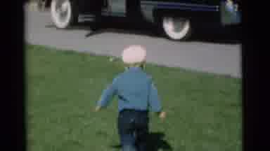 Chatham New Jersey (1951): Adorable Little Boy Running Quickly To A Woman Sitting