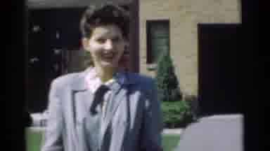 Chatham New Jersey (1951): Lady Walking And Smiling For The Camera