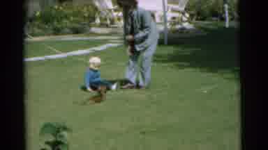 Chatham New Jersey (1951): Woman And Kid Playing On Grass With Dog
