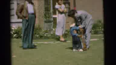 Chatham New Jersey (1951): Little Boy Running For A Little Dog Outside On The