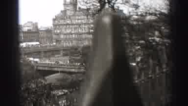 Edinbourgh Scotland (1952): Looking Over Fence At People Walking Around City