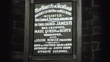 EDINBOURGH SCOTLAND-1952: Black And White Church Of Scotland Sign On A Clear Day