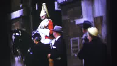 Edinbourgh Scotland (1952): Woman Petting Guard Horse