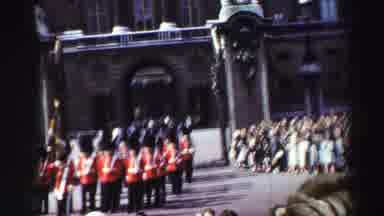 EDINBOURGH SCOTLAND-1952: Marching Soldiers In Red Uniforms At Castle Ceremony