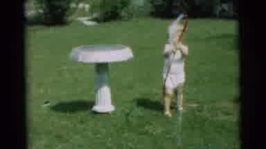 Pennington New Jersey-1954: Baby Playing With Hose Near Bird Bath