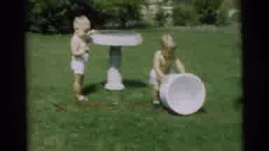 Pennington New Jersey (1954): Two Little Kids Playing Near A Bird Bath Outside In