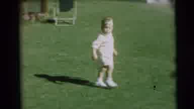 Pennington New Jersey (1954): Toddler Runs Across A Lawn Past A Bird Bath Cuts To