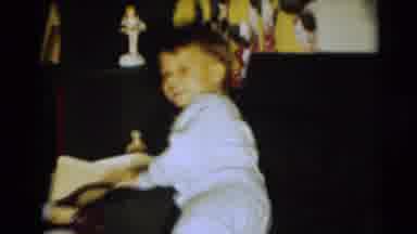 Pennington New Jersey (1954): Happy Young Boy Standing Up To Jump On A Dark