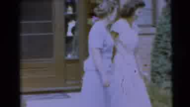 Pennington New Jersey (1954): Two Young Ladies All Dressed Up Walking Out Of House