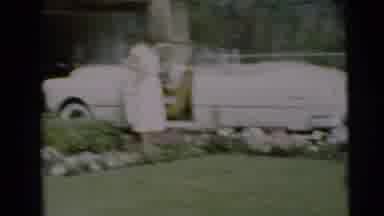 Pennington New Jersey (1954): White Convertible Parked In Driveway In Front Of