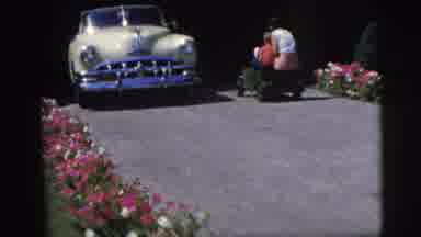 Pennington New Jersey (1955): Kid And Mom Riding Tiny Car Into Garage
