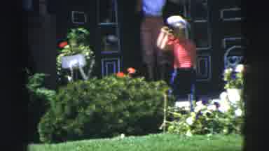 Pennington New Jersey (1955): Young Boy With Mom Wearing Sailor Hat Runs Into Yard