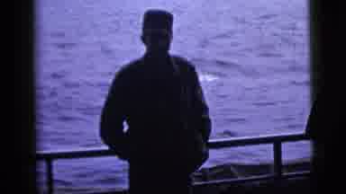 New York City (1958): Military Man In A Boat On The Middle Of The Ocean