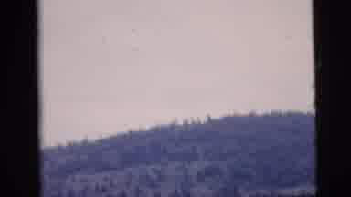 New York City (1958): A Large Hill Has Evergreen Trees On It And A Pair Of Cables